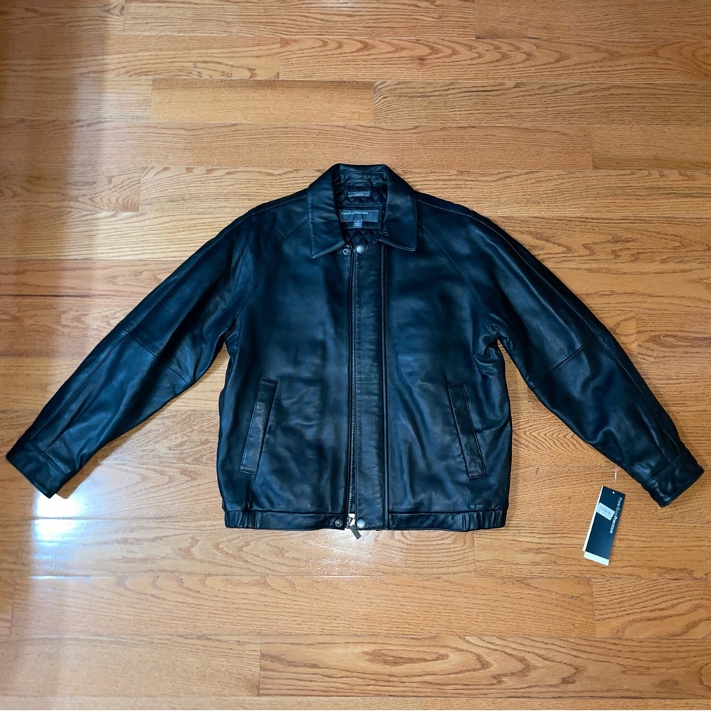 Perry Ellis Lambskin Leather Black Jacket - Size Medium